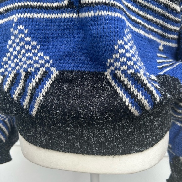 Vintage sweater 80s sz M blue & black geo print Santana dad sweater Grandpa core - Picture 6 of 9